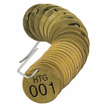 BRADY Numbered Tag Set Brass 1 1/2in W PK25, 20TD98