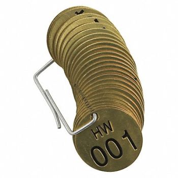BRADY Numbered Tag Set Brass 1 1/2in W PK25, 20TE01