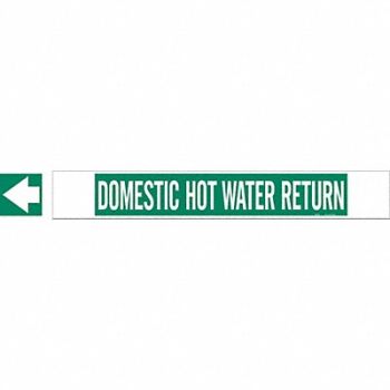 BRADY Pipe Marker Domestic Hot Water Return, 20TF52