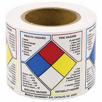 BRADY Right-to-Know Label 4 H 4 W PK500, 20TH23