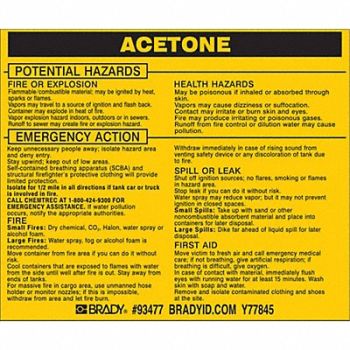 BRADY Chemical Label 3-3/4inHx4-1/2inW PK25, 20TH58