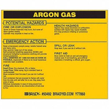 BRADY Chemical Label 3-3/4inHx4-1/2inW PK25, 20TH60
