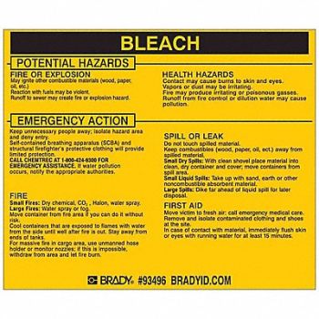 BRADY Chemical Label 3-3/4inHx4-1/2inW PK25, 20TH61