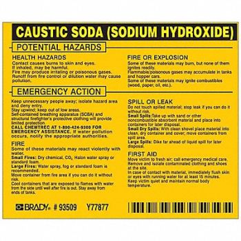 BRADY Chemical Label 3-3/4inHx4-1/2inW PK25, 20TH64