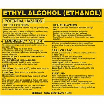 BRADY Chemical Label 3-3/4inHx4-1/2inW PK25, 20TH71
