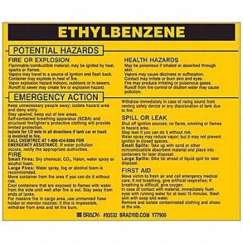 BRADY Chemical Label 3-3/4inHx4-1/2inW PK25, 20TH72