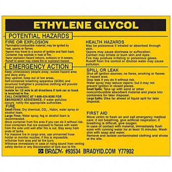 BRADY Chemical Label 3-3/4inHx4-1/2inW PK25, 20TH73