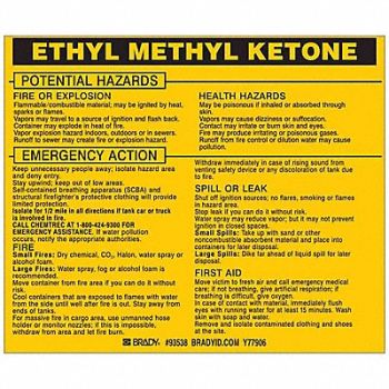BRADY Chemical Label 3-3/4inHx4-1/2inW PK25, 20TH74