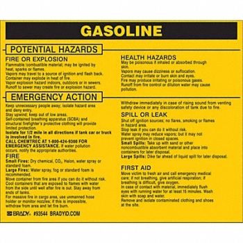 BRADY Chemical Label 3-3/4inHx4-1/2inW PK25, 20TH76