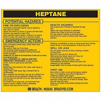 BRADY Chemical Label 3-3/4inHx4-1/2inW PK25, 20TH77