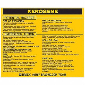 BRADY Chemical Label 3-3/4inHx4-1/2inW PK25, 20TH80