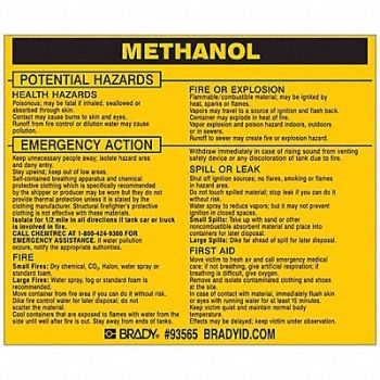 BRADY Chemical Label 3-3/4inHx4-1/2inW PK25, 20TH83
