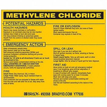 BRADY Chemical Label 3-3/4inHx4-1/2inW PK25, 20TH85