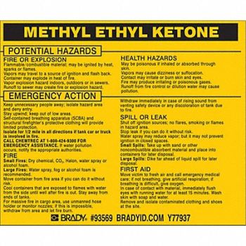 BRADY Chemical Label 3-3/4inHx4-1/2inW PK25, 20TH86