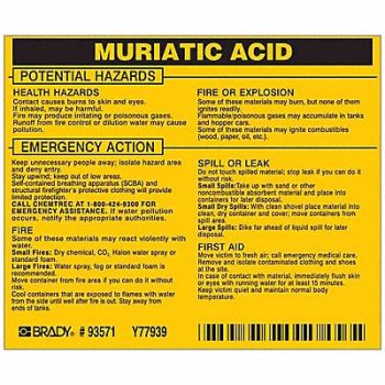 BRADY Chemical Label 3-3/4inHx4-1/2inW PK25, 20TH87