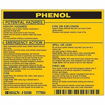 BRADY Chemical Label 3-3/4inHx4-1/2inW PK25, 20TH89