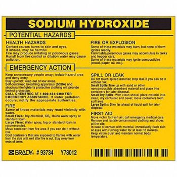 BRADY Chemical Label 3-3/4inHx4-1/2inW PK25, 20TH90