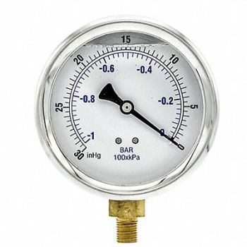 PIC GAUGES H8400 Vacuum Gauge Liquid 4In 30-0In Hg Vacuum, 20TV39