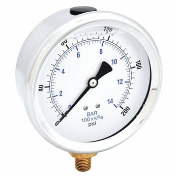 PIC GAUGES H8400 Pressure Gauge Liquid 4 in 200 psi, 20TV51