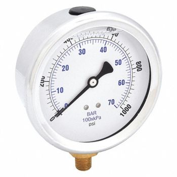 PIC GAUGES H8400 Pressure Gauge Liquid 4 in 1000 psi, 20TV56