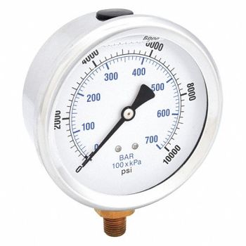 PIC GAUGES H8400 Pressure Gauge Liquid 4 in 10 000 psi, 20TV62