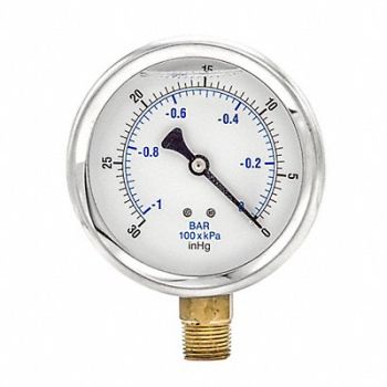 PIC GAUGES Vacuum Gauge Liquid 4In 30-0In Hg Vacuum, 20TV64