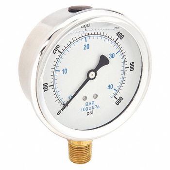 PIC GAUGES H8403 Pressure Gauge Liquid 4 in 600 psi, 20TV77