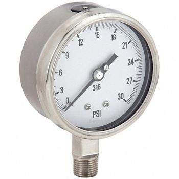 PIC GAUGES H8410 Pressure Gauge Heavy Duty 4 in 30 psi, 20TW88