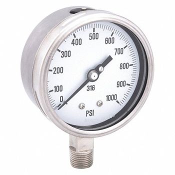 PIC GAUGES H8410 Pressure Gauge Heavy Duty 4 in 1000 psi, 20TX03