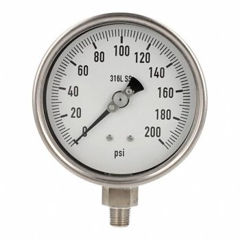 PIC GAUGES H8415 Pressure Gauge Heavy Duty 4 in 200 psi, 20TX21