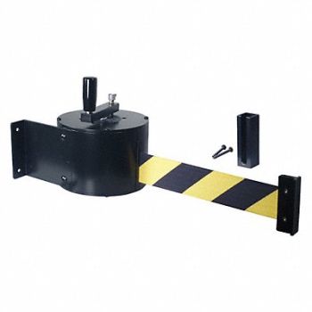 RETRACTA-BELT Manual Wall Barrier 50ft Blk/Yellow Belt, 20YT91