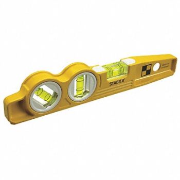 STABILA Torpedo Level Aluminum 10 in L 3 Vials, 21CK25