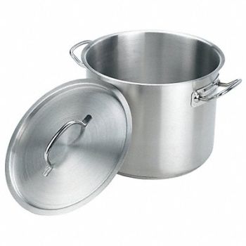 CRESTWARE Stock Pot w/Cover 24 qt 13-1/2 in SS, 21D997
