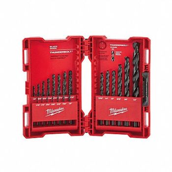 MILWAUKEE Jobber Length Drill Set 21pc HSS, 21R661