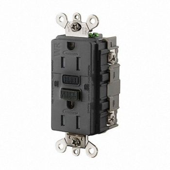 HUBBELL Recept Blk 15 A GFCI 2P3W Back Side 1PK, 21VK82