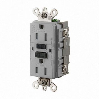 HUBBELL GFCI Receptacle 15A 125VAC 5-15R Gray, 21VK83