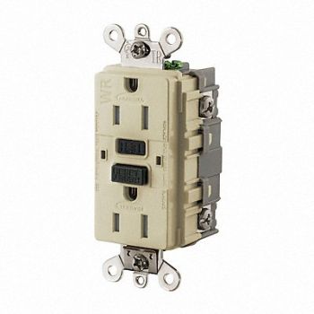 HUBBELL GFCI Receptacle 15A 125VAC 5-15R Ivory, 21VK84