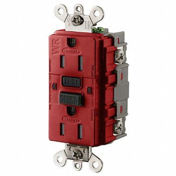 HUBBELL GFCI Receptacle 15A 125VAC 5-15R Red, 21VK85