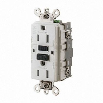 HUBBELL Recept Wht 15 A GFCI 2P3W Back Side 1PK, 21VK86