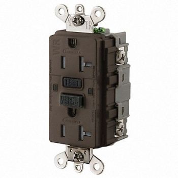 HUBBELL Recept Brown 20 A GFCI 2P3W Bk Sd 1PK, 21VK87