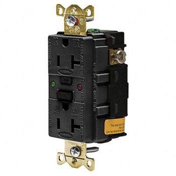 HUBBELL GFCI Receptacle 20A 125VAC 5-20R Black, 21VK88