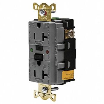 HUBBELL Recept Gray 20 A GFCI 2P3W Bk Sd 1PK, 21VK89
