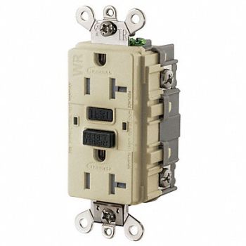 HUBBELL Recept Ivory 20 A GFCI 2P3W Bk Sd 1PK, 21VK90