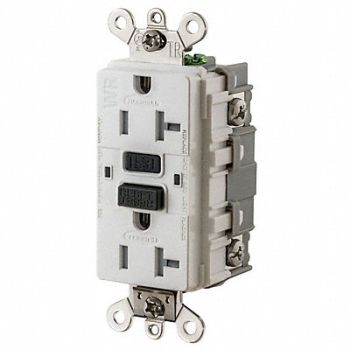 HUBBELL GFCI Receptacle 20A 125VAC 5-20R White, 21VK92