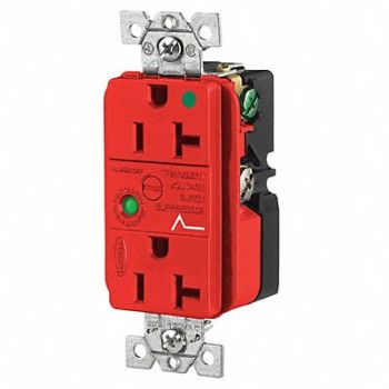 HUBBELL Receptacle Deco 20A 5-20R 125V Red, 21VL12