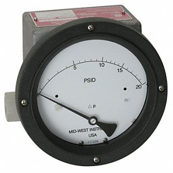 MIDWEST INSTRUMENT Pressure Gauge 0 to 10 psi, 22A531