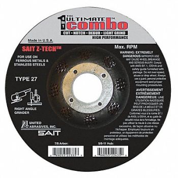 UNITED ABRASIVES-SAIT Combo Wheel 5 In D 7/8 In AH 60 Grit, 22PT38