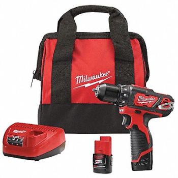 MILWAUKEE Drill Kit Cordless 1500 RPM 12V DC, 22UT57
