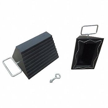 GRAINGER APPROVED Wheel Chock Molded Rbr w/Stl Grab Black, 22XW88