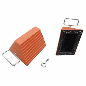 GRAINGER APPROVED Wheel Chock Molded Rbr w/Stl Grab Orange, 22XW89